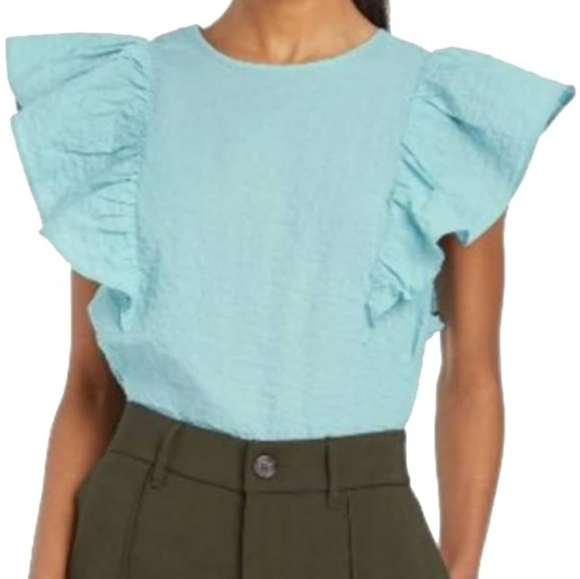 a new day Size Large Flutter Sleeve Crinkle Tank Baby Blue Contemporary Casual - Picture 15 of 16